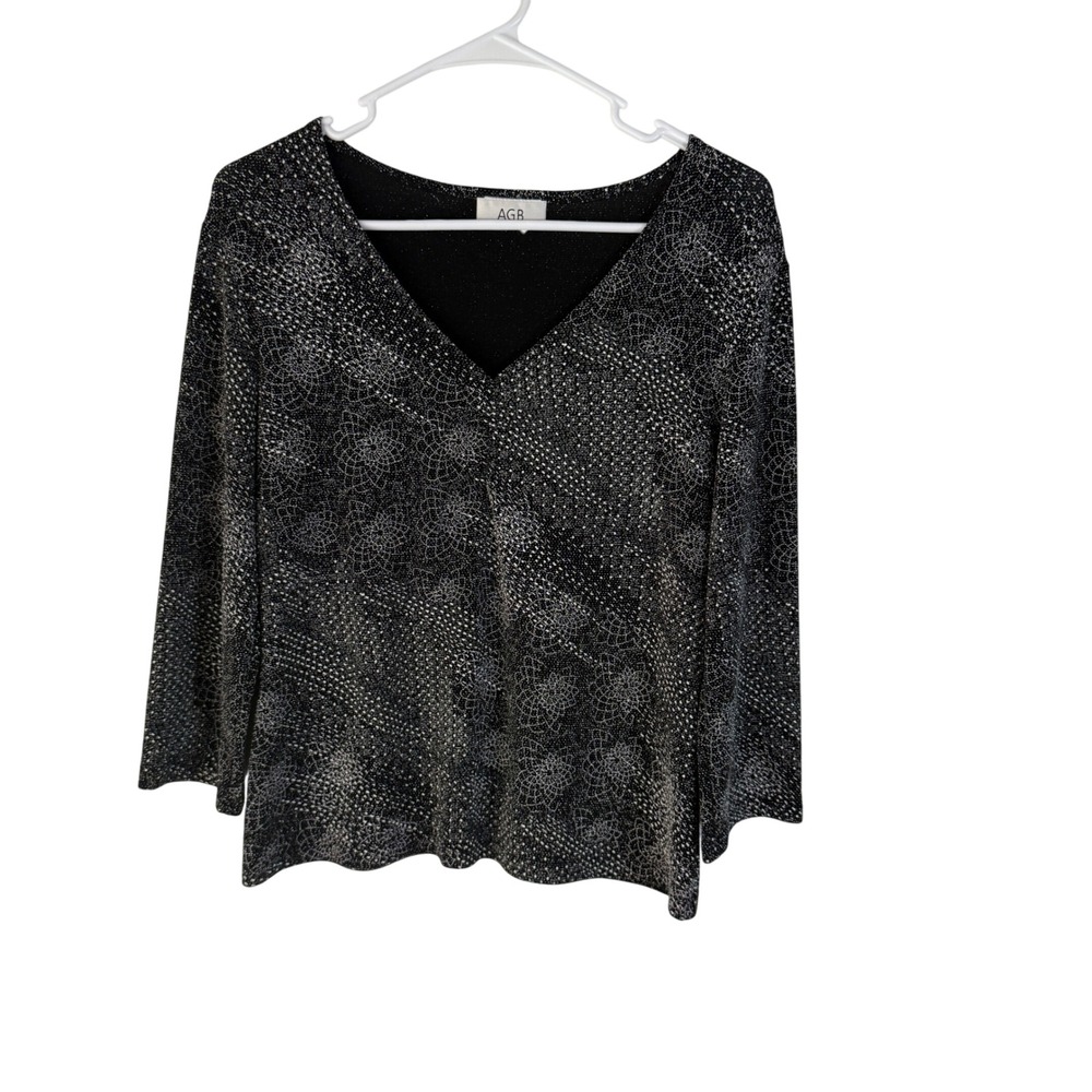 AGB Byer California Y2k Black Metallic Glitter Print Top L Whimsigoth Grunge‎